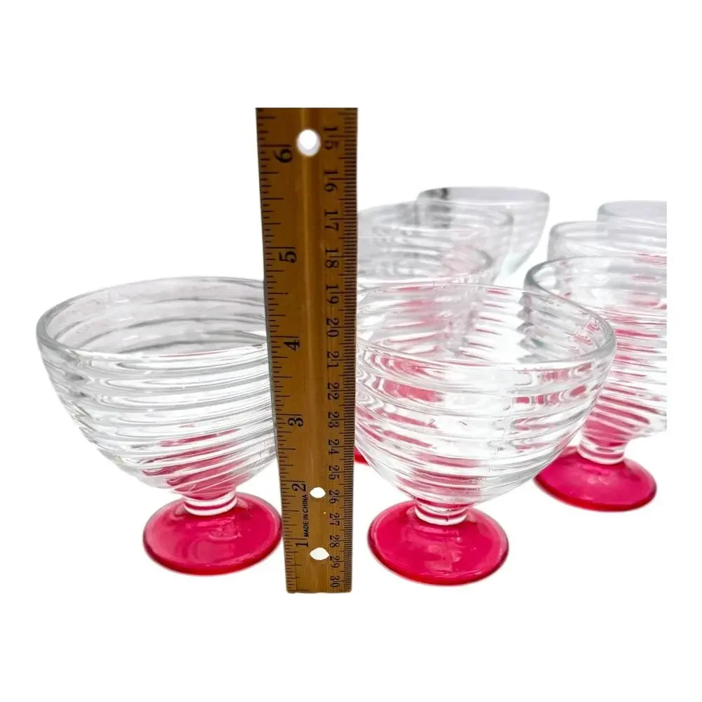 1-Swirl Foot Manhattan Park Ave Depression Dessert Compote‎ Glass Dish Pink/Red